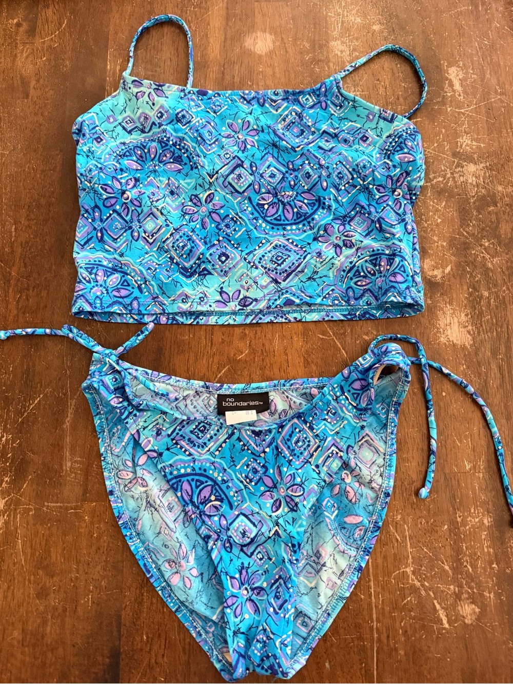 No Boundaries Blue and Aqua Printed Two-Piece Bikini